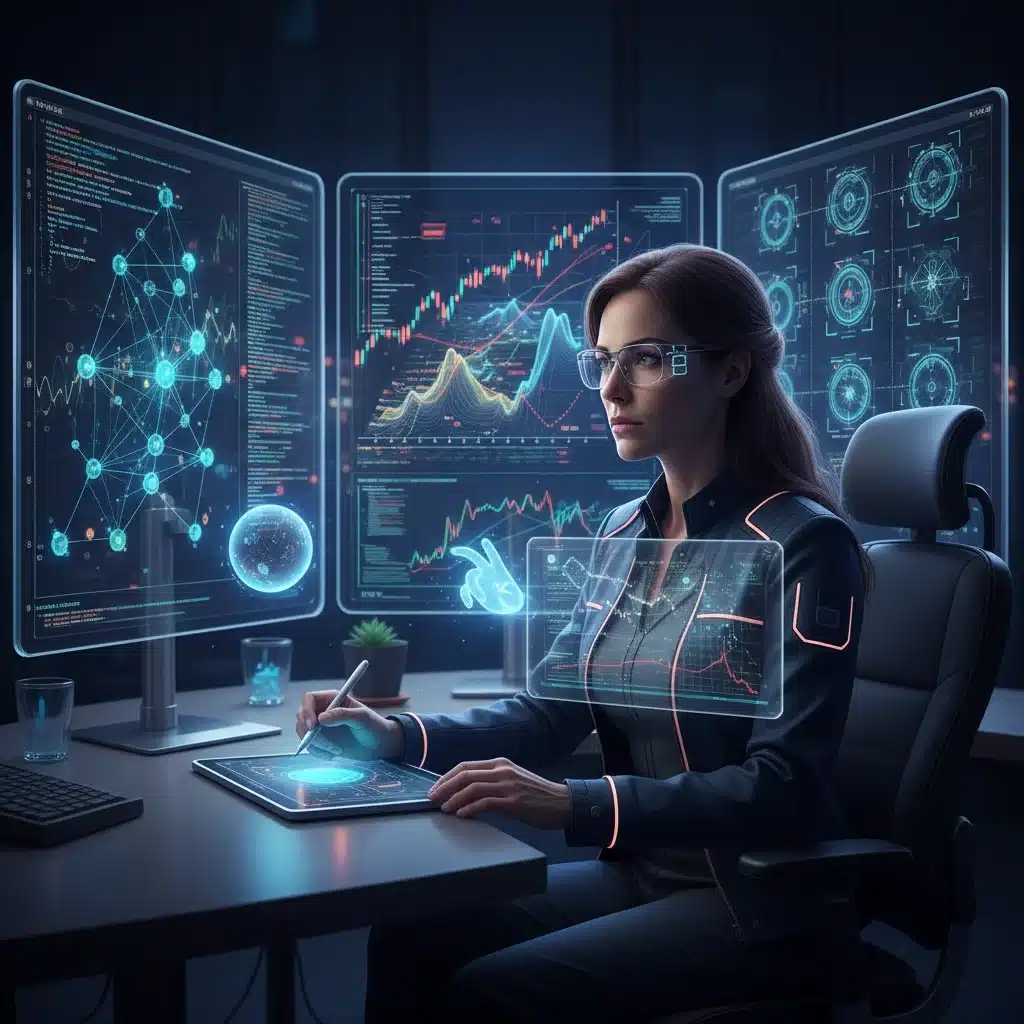 Persona desarrollando pensamiento crítico y resolución de problemas complejos con ayuda de herramientas de Inteligencia Artificial.