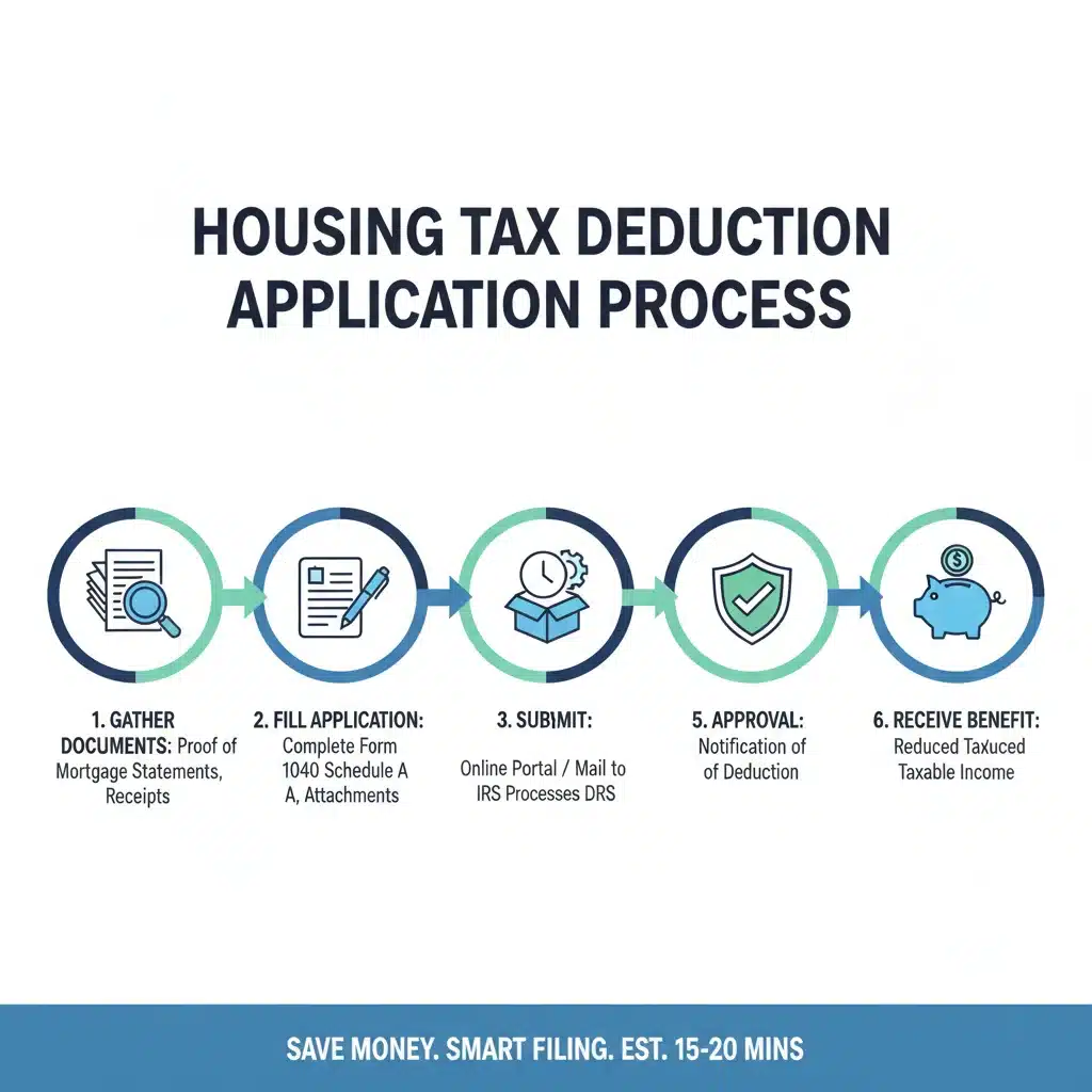 Infografía detallada sobre el proceso de solicitud de deducciones fiscales para vivienda.