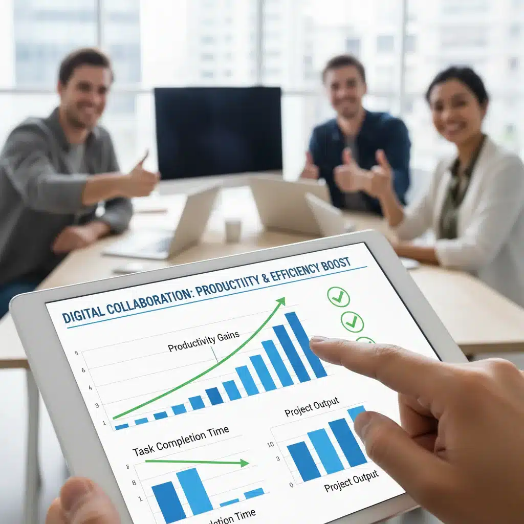 Gráfico de productividad ascendente gracias a herramientas de colaboración digital
