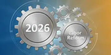 Reforma Laboral 2026: Guía Completa de Contratos y Derechos en España Esquema visual de la reforma laboral 2026 con engranajes representando los cambios y la interconexión de la legislación.