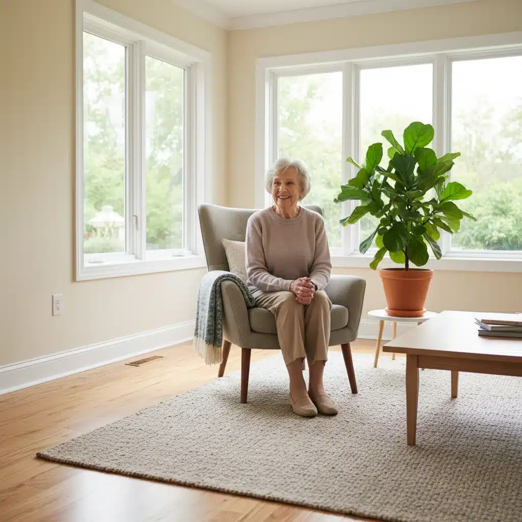 Anciana feliz en su hogar rehabilitado gracias a las ayudas del Plan Estatal de Vivienda