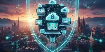 Escudo digital protegiendo datos y dispositivos de formación online en España.
