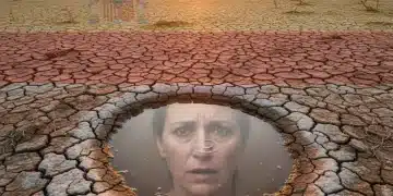 Paisaje árido con tierra agrietada, simbolizando la sequía en España y la escasez de agua.